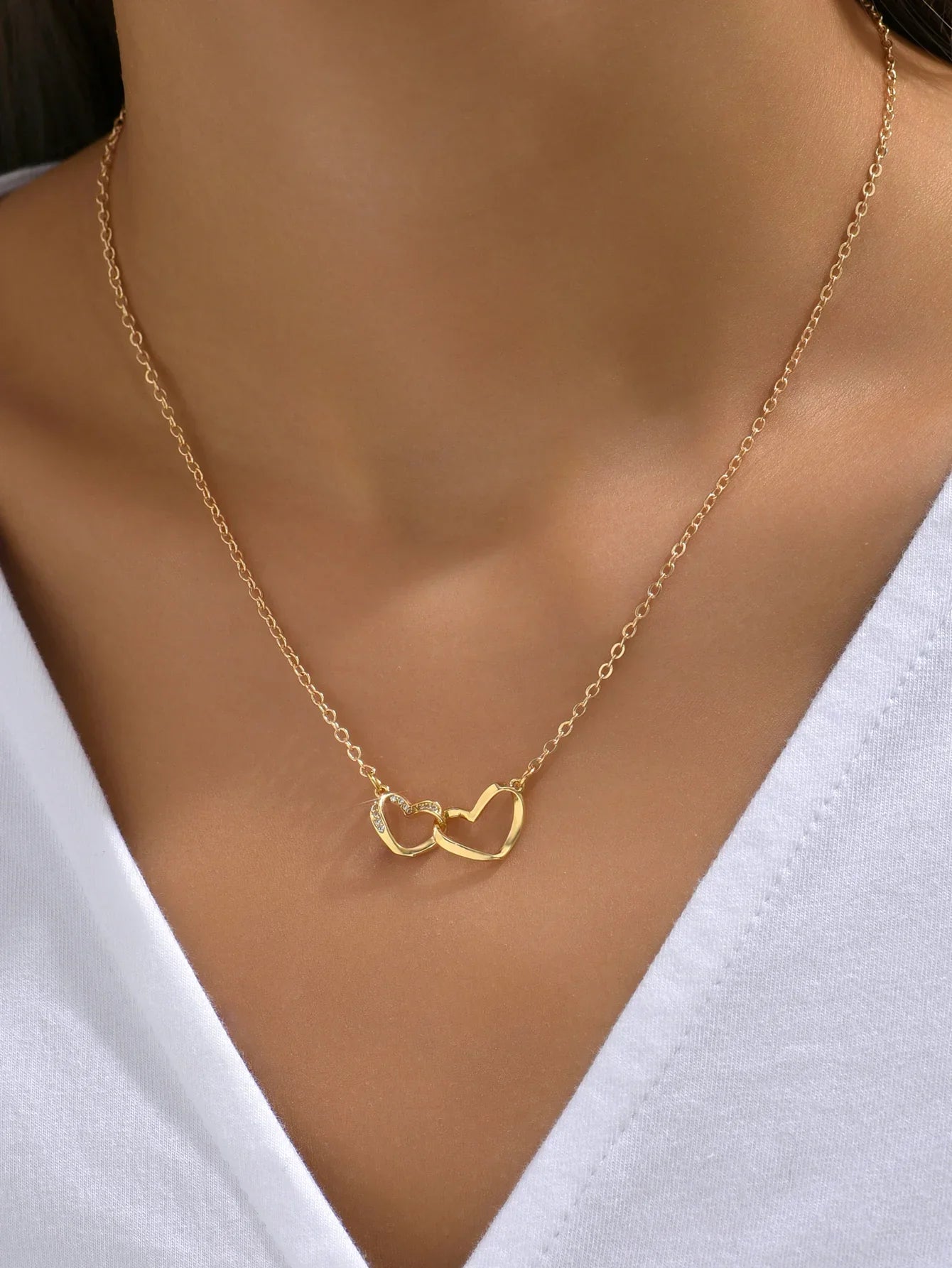 Colar Feminino Tiny Double Hollow Heart