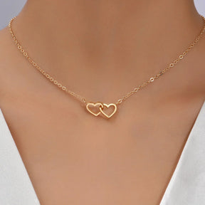 Colar Feminino Tiny Double Hollow Heart